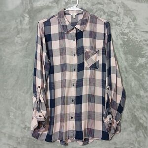 Cato Pink & Blue Plaid Button-Up Shirt Size XL